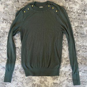 H&M Fine Knit Sweater Hunter Green w/ Gold Buttons